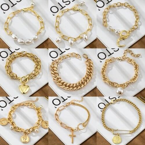 Fashion Bohemian Beaded Bracelet for Women Geometric Roman Numerals Portrait Badge Butterfly Gold Bracelets Punk Style Jewelry