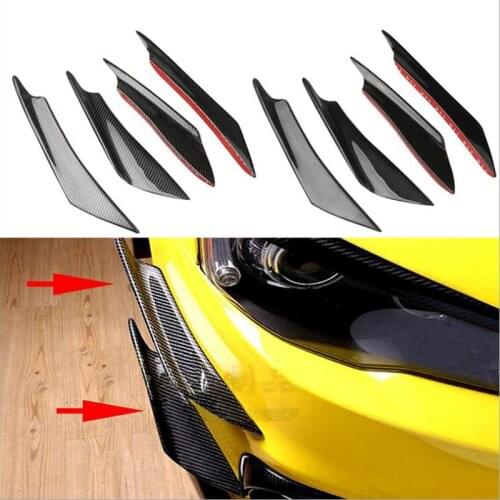 1Set/4Pcs Universal Black Carbon Fiber Car Front Bumper Lip Rubber Fin Splitter Body Spoiler Canards Spoiler Car Accessories