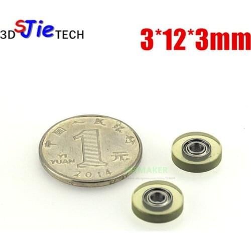 1pcs 3*12*3mm F type coated PU wheel, mute and transparent, 683 bearing pulley, Printing machine roller wheel