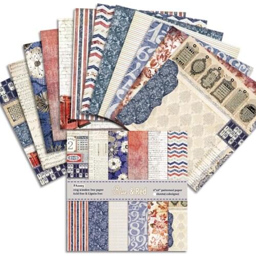 KLJUYP 12 Sheets Blue and Red Scrapbooking Pads Paper Origami Art Background Paper Card Making DIY Scrapbook Paper Craft