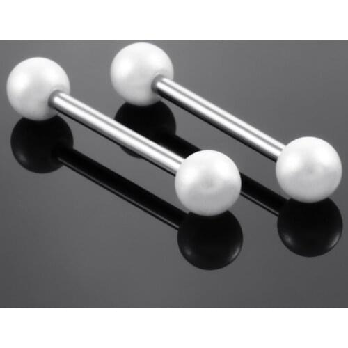 14G 1Pc Tongue Rings Stud Stainless Steel Piercing Double Pearl Barbell Tongue Piercing Cartilage Helix Body Jewelry for Women