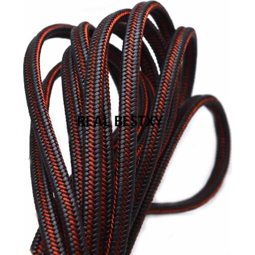 2m/lot approx 8*5mm black braided leather with red steel wire leather cords for making bracelets men bangle raw material diy