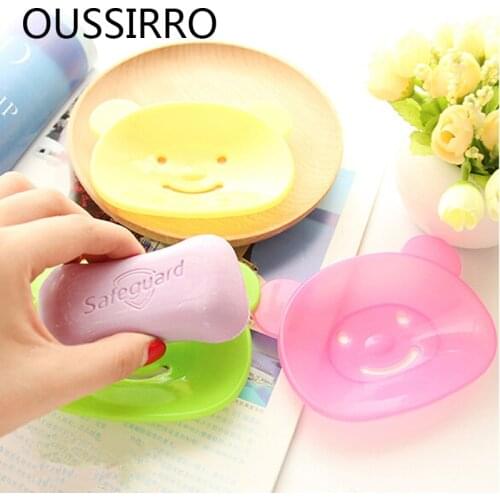 2PCS Cute Cartoon Smile Bear Soap Dish Soap Holder Storage Creative Bathroom Home Decor Fast Shipping