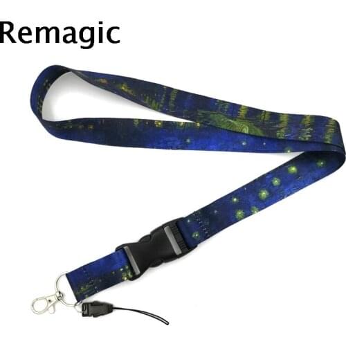 20pcs Van gogh Starry Night Over the Rhone Funny art Lanyard Neck Key Strap for Phone Keys ID Card Cartoon webbings ribbons