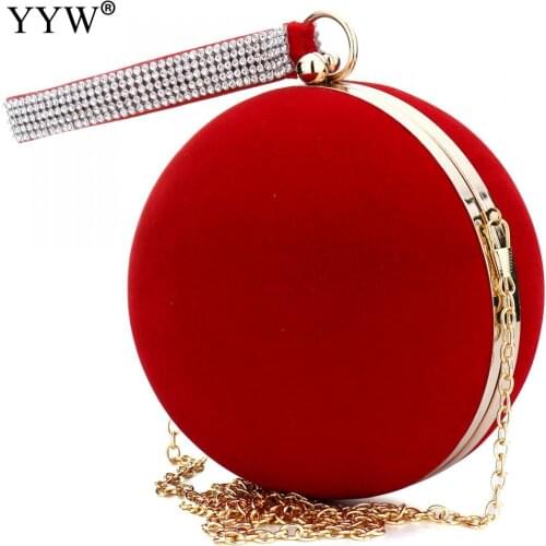 2021 WomenS Velvet Iron-On Lady Mini Handbag Red Shoulder Clutch Bag Spherical Evening Bag Small Purse Chain Shoulder As Gift