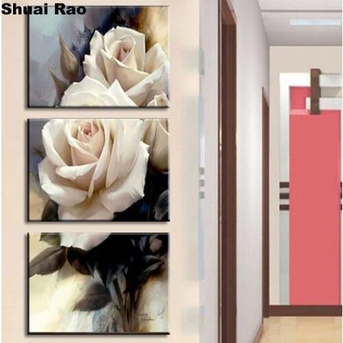 White flowers diamond painting cross stitch 3d mosaic diamond crystal paintings drill full round diamond embroidery 3 pcs