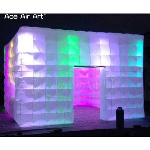 4.8x4.8m led cube inflatable cabinet party tent with colorful spotlights and 2 doors for commercial event in USA On sale