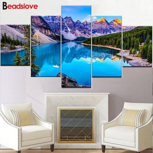 5 Panel Diamond Painting Nature landscape lake Diy Full Square Round Drill Diamond Embroidery Mosaic Needlework Decor