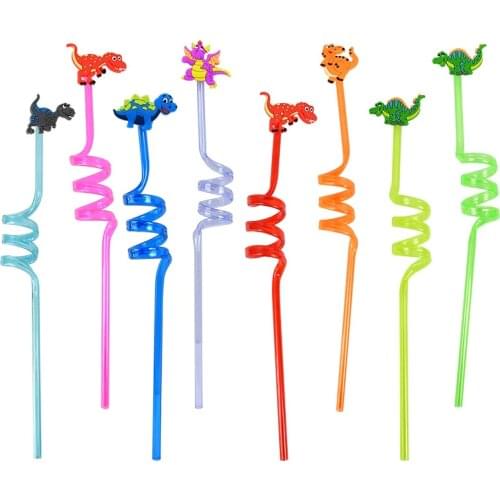 8pcs Cartoon Dinosaur Drinking Straws Reusable Plastic Straw for Kids Birthday Dino Theme Party Supplies Animal Straws