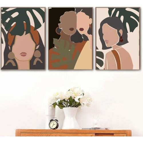 Abstract Fashion Vintage Girl Plant Wall Art Canvas Painting Nordic Posters And Prints Wall Pictures For Living Room Decor