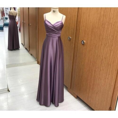 Elegant Pleated Purple Long V-Neck Bridesmaid Dresses with Pockets Custom Criss Strappy Back Satin Formal Wedding Party Dresses