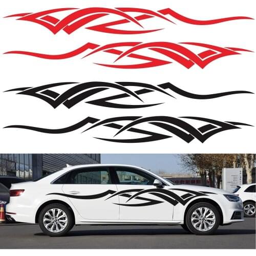 Car Side Stickers Flame Pattern Waistline Stripe Sticker Racing Sports Decal Auto Vinyl Film Stickers Universal Car Accessories