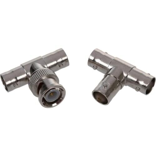 BNC Male To 2 Female Plug RF Coaxial T Adapter W BNC Female Connector 3 Way Splitter