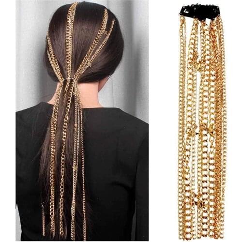 Punk Hair Chain Gold Star Tassel Hair Extension Chains Multi Strand Headpiece Party Gatsby Hair Accessories for Women and Girls