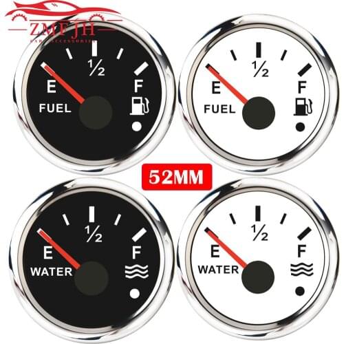 New 52mm Marine Boat Water/Fuel Level Gauge with Alarm Light Fit For 0~190 ohm 240-33ohm Fuel Sender Unit Water Level Sensors