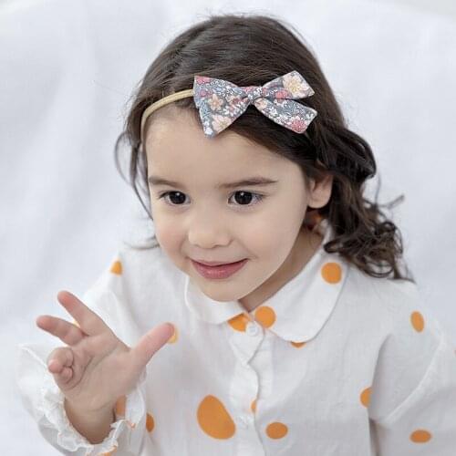 Pure cotton printed bowknot childrens headband Super soft nylon seamless headband Baby cute headwear nylon headband
