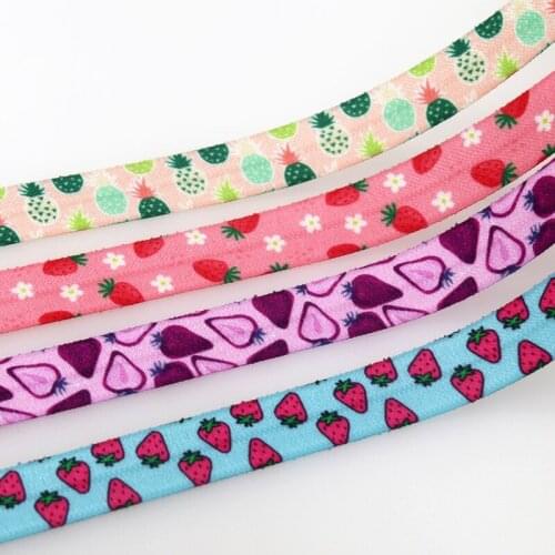 DHK 5/8'' 50yards Strawberry Pineapple Printed Fold Elastic FOE Stretch Ribbon Hairbow Headwear Headband DIY OEM S1564