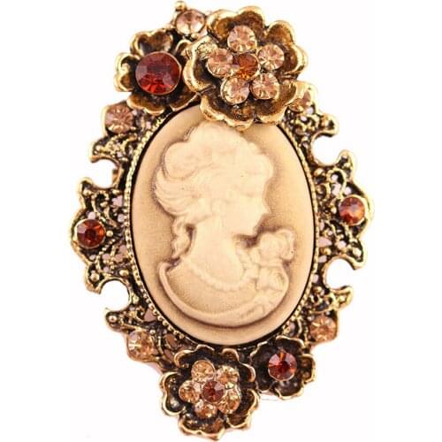 Rhinestone Retro Beautiful avatar Pattern Brooches Pin Charm Clothing Accessories For Women Party Wedding Creative Jewelry XZ056