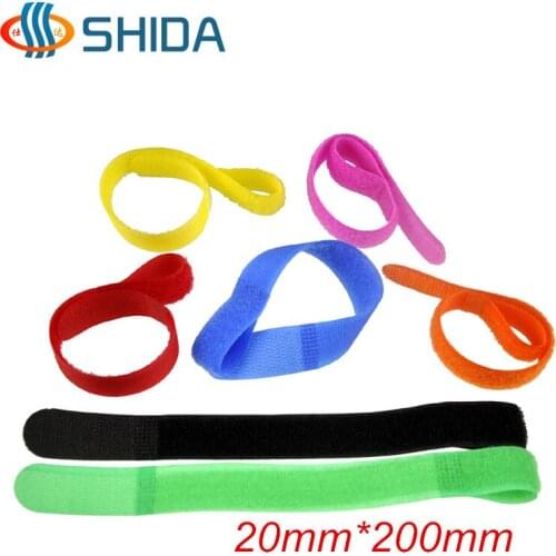 Hot Sale 50pcs/lot 20mm *200mm P Type Straps Hook and Loop Cable Wire Management Straps Nylon Colorful Cable Ties Free Shipping