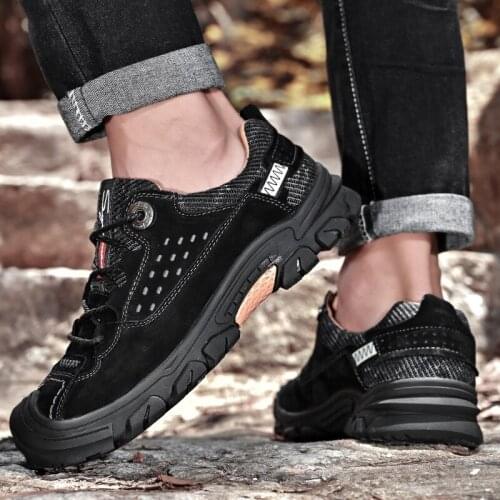 Men shoes Spring and Autumn Genuine Leather Comfortable Fashion Casual Lace Up Men Sneakers Breathable Hiking Sneakers men shoes