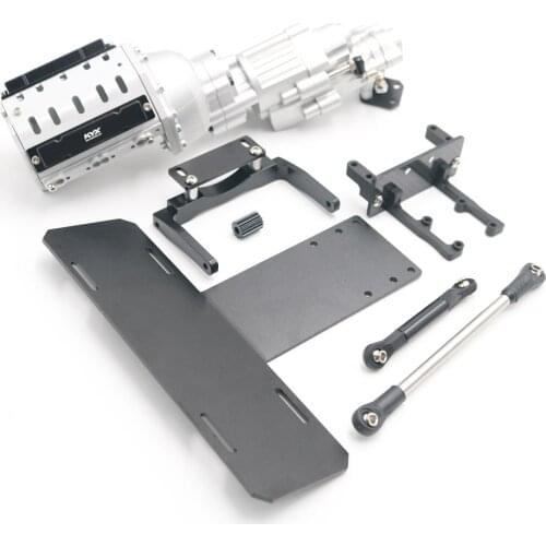 KYX Racing V8 Engine Motor 2 Speed Gearbox + Axle Servo Mount + Modified Battery Tray Set for 1/10 RC Crawler Car Axial SCX10 II