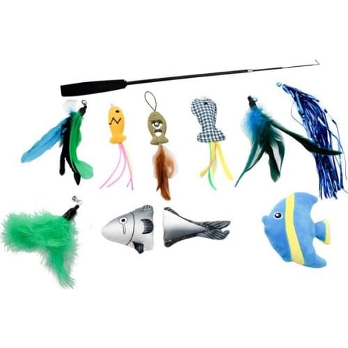 Legendog 11Pcs/Set Cat Toy Set Feather Bell False Fish Stick Feather Teaser Interactive Feather Cat Catcher Teaser Toys For Cat