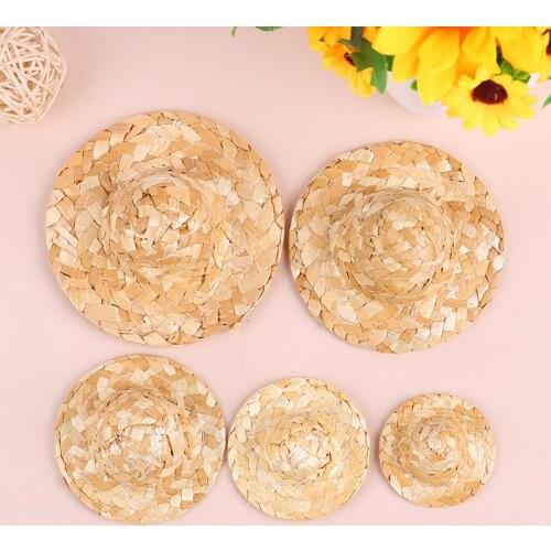 2pcs hand-woven small straw hat doll decoration DIY jewelry Accessories Decoration Kids Toy Pretend Ornament