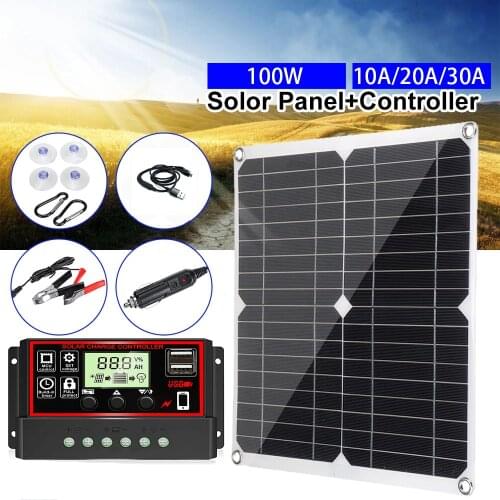 Solar Panel Set 100W Kit Controller Portable USB Generator System 12V 24V Electric Energy Power Charger Camping Board 10/20/30A