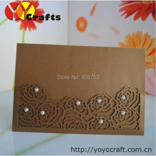 Fancy lace birthday invitation cards with insert and envelope Rose design greeting cards invitation cards with pearl