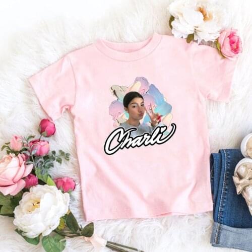 Summer New 2020 Baby Girl Clothes Fashion Harajuku Charli D'Amelio Casual Harajuku Tshirt Kids Casual T-shirt Boys Pink Clothing