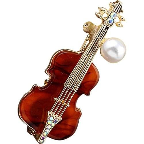 Fashion New Red Violin Brooch Mens Suit Badge British Style Metal Lapel Pins and Brooches Shirt Dress Music Women Accessories