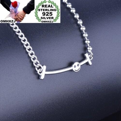 OMHXZJ Wholesale NA365 European Fashion Fine Woman Girl Party Birthday Wedding Gift Smile 925 Sterling Silver Pendant Necklace