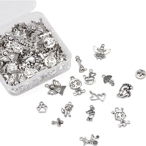 1Set Tibetan Style Baby Theme Alloy Pendants Charms Angle Heart Rocking Horse Shape for Bracelet Necklace Jewelry Making DIY