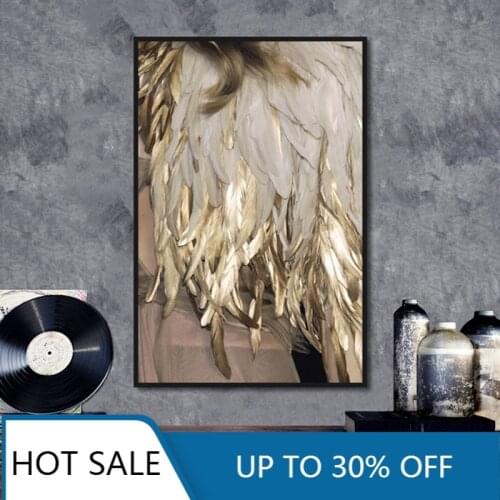 Canvas Painting Feather Gold Color Lamp Poster Print Wall Nordic Minimalist Style Art Modular Living Room Bedroom Home Decor