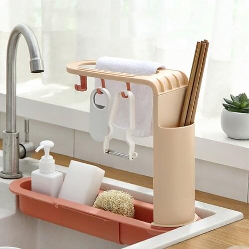 Adjustable Telescopic Sink Rack Storage Basket Plastic Faucet Holder Draining Racks Drainer Household Supplies For Kitchen