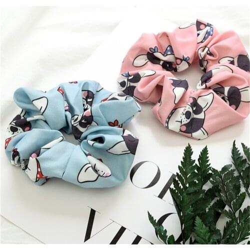 New Cartoon Dog Scrunchies Women Hair Ties Elastic Hair Bands Girls Headwear Hair Rope Cute Ponytail Holder