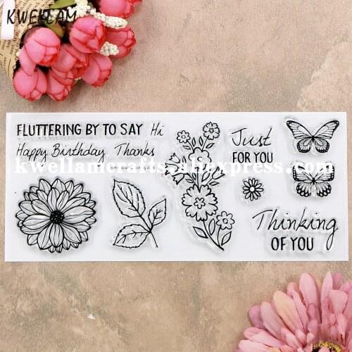 Happy Birthday Flowers Butterfly Scrapbook DIY photo cards rubber stamp clear stamp transparent stamp 18.5x8cm KW8122602