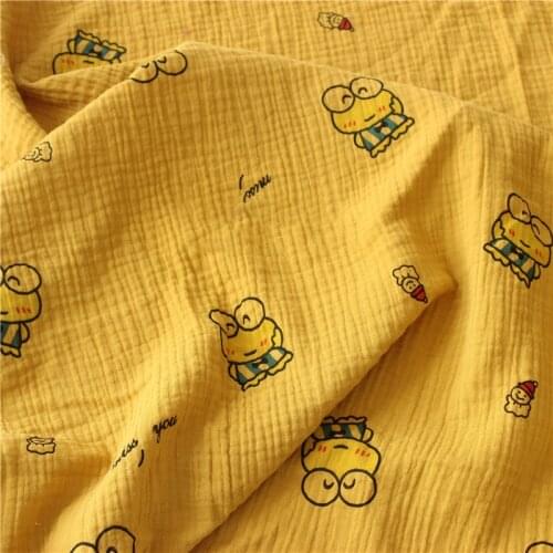 Cartoon Frog Cotton Crepe Fabric DIY Clothes Pajamas Baby Saliva Towel Making Material Printed Fabric Cotton Patchwork Cloth