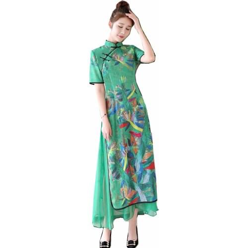 Shanghai Story Vietnam aodai Chinese Style Clothing China Long qipao Chinese cheongsam dress For Women Green