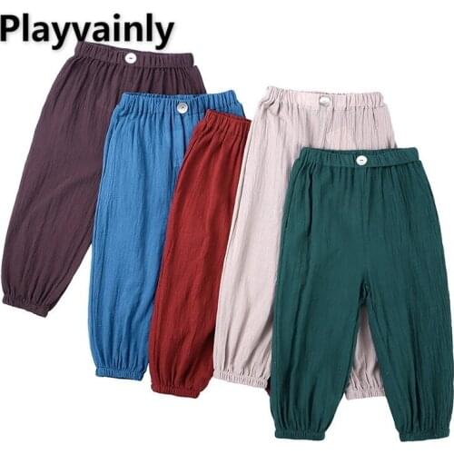 2021 New Boys Girls Pants Leisure Loose Pants for Children Cotton linen Anti-mosquito pants Kids Clothes E100247