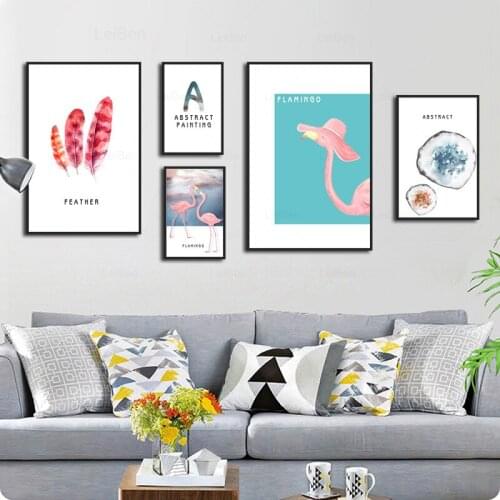 Nordic Minimalist Flamingo Feathers Canvas Painting Quotations Poster and Print Wall Art Pictures for Modern Home Interior Decor