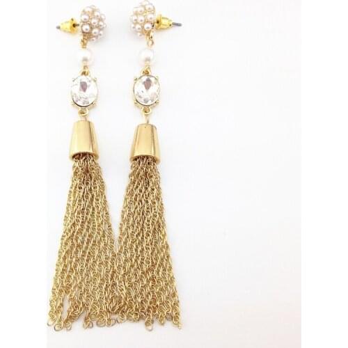 Special Women alli express Vintage Tassel simulated pearl Gold hanging earrings