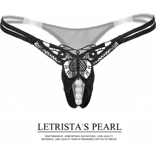Butterfly with Pearls Tangas Women Sexy G String Sexy Underwear Thongs Ladies Lace Lingerie Sexy Transparent Panties