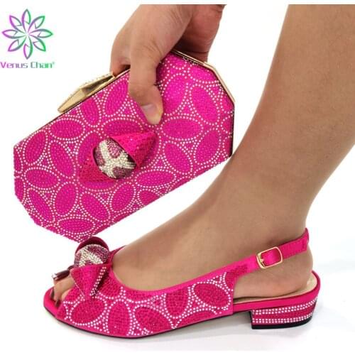 Latest Design Matching Shoes and Bag Set In Heels African Wedding Shoes and Bag Set Decorated with Rhinestone Womens Shoes Heels