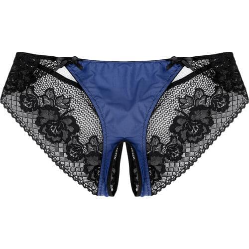 Men Flower Pattern Lace Briefs Sexy Panties Crotchless Briefs Sissy Gay Underwear Bowknot Elastic Waistband Low Waist Underpants
