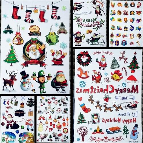 10 Style New Year Merry Christmas Temporary Tattoo Stickers Kids Children Cartoon Santa Claus Deer Elk DIY Body Art Flash Tattoo