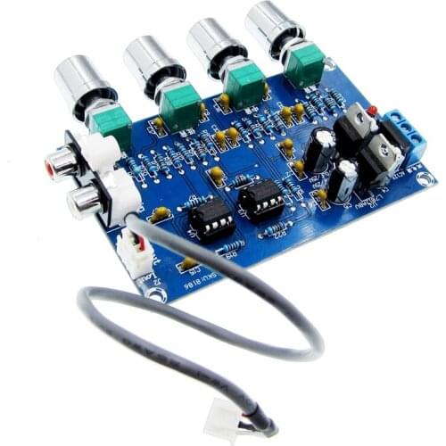 XH-M164 NE5532 Tone Amplifier Board Preamplifier 4 Way Adjust 2 Channel Audio Amplifier Board AC 12V-15V Power Supply