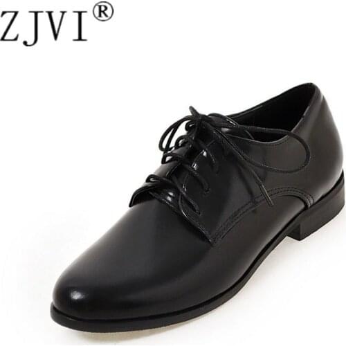 ZJVI Woman Round Toe Flats 2020 Women Spring Autumn Low Heels Shoes Ladies womens Female Lace Up Casual Shoes Plus Size 4-14