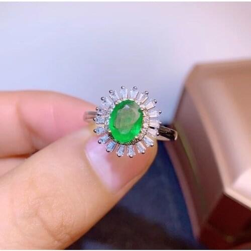 Jewelry Fashion Emerald Ring for Young Girl 2.5mm Natural Emerald Ring for Engagement 925 Silver Emerald Jewelry