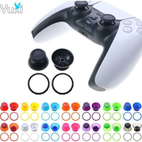 YuXi 2pcs 3D Analog Mushroom Cap Thumbstick Joystick Cover with Accent Rings For Sony Playstation 5 PS5 Controller